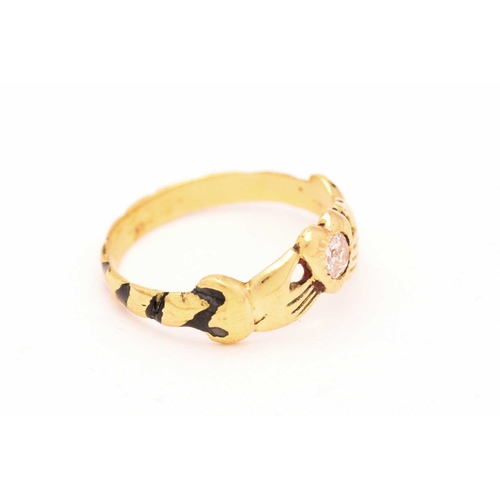 45 - A Fede ring set with a diamond, depicting two hands holding a heart, symbolising faith and friendshi... 