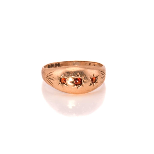 53 - Three multi-gem rings; A Victorian seed pearl and garnet ring in 15ct gold (three pearls deficit), C... 