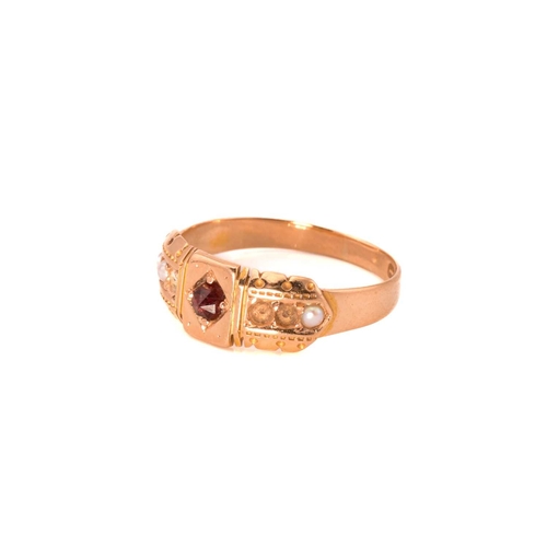 53 - Three multi-gem rings; A Victorian seed pearl and garnet ring in 15ct gold (three pearls deficit), C... 