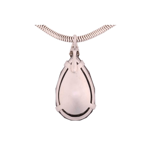 70 - A carbonado diamond pendant on chain, featuring a large pear-shaped faceted carbonado (polycrystalli... 