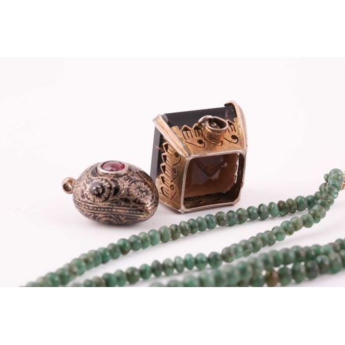 73 - A mixed lot of bead necklaces and two gem-set pendants; two ruby faceted bead necklaces with yellow ... 