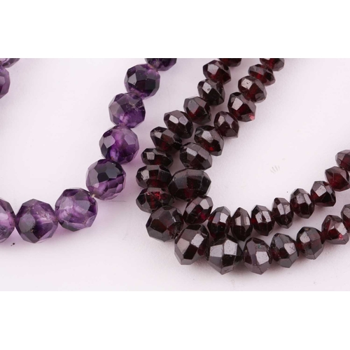 73 - A mixed lot of bead necklaces and two gem-set pendants; two ruby faceted bead necklaces with yellow ... 
