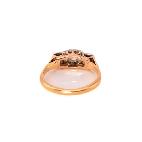 8 - Two gem-set rings with diamonds and amethyst; the first consists of a three-stone diamond ring, star... 
