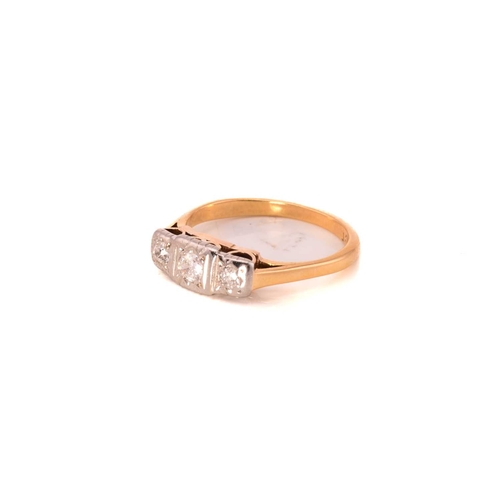 8 - Two gem-set rings with diamonds and amethyst; the first consists of a three-stone diamond ring, star... 