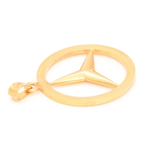 88 - A Mercedes-Benz logo pendant, featuring the iconic three-point star in a ring, attached to a plain b... 