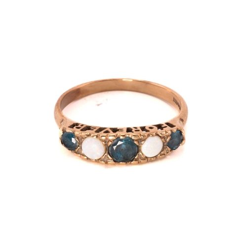 254 - A five-stone diamond ring and a five-stone topaz and opal ring; The first ring has five single-cut d... 