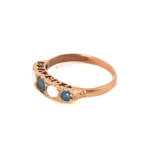 254 - A five-stone diamond ring and a five-stone topaz and opal ring; The first ring has five single-cut d... 
