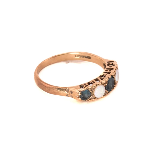 254 - A five-stone diamond ring and a five-stone topaz and opal ring; The first ring has five single-cut d... 