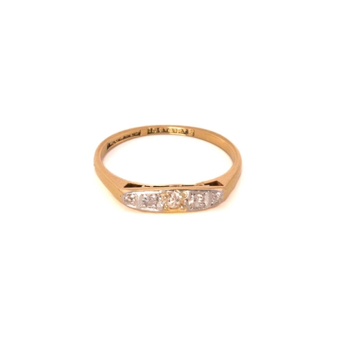 254 - A five-stone diamond ring and a five-stone topaz and opal ring; The first ring has five single-cut d... 