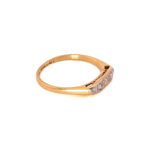 254 - A five-stone diamond ring and a five-stone topaz and opal ring; The first ring has five single-cut d... 