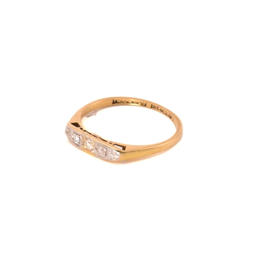 254 - A five-stone diamond ring and a five-stone topaz and opal ring; The first ring has five single-cut d... 