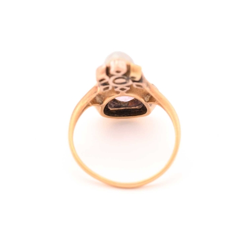 258 - An Edwardian pink topaz and pearl dress ring, featuring an oval-cut pale pink topaz approximately me... 