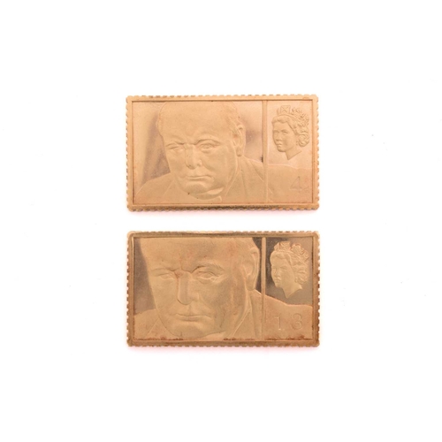 274 - A set of collectable replicas of Sir Winston Churchill commemorative stamps in 18ct gold, after the ... 