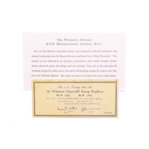 274 - A set of collectable replicas of Sir Winston Churchill commemorative stamps in 18ct gold, after the ... 