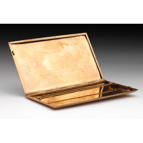 285 - Garrard - 9ct gold cigarette case with engine-turned pattern, slide action opening mechanism, to rev... 