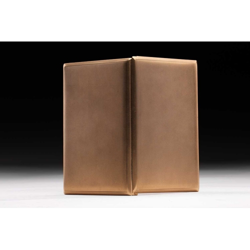 285 - Garrard - 9ct gold cigarette case with engine-turned pattern, slide action opening mechanism, to rev... 