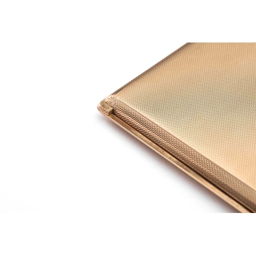 285 - Garrard - 9ct gold cigarette case with engine-turned pattern, slide action opening mechanism, to rev... 