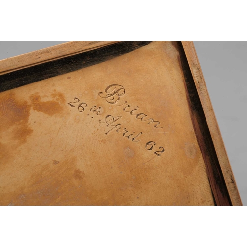 285 - Garrard - 9ct gold cigarette case with engine-turned pattern, slide action opening mechanism, to rev... 