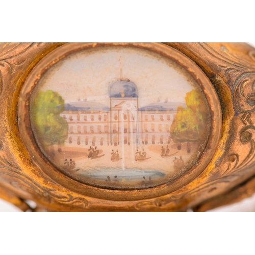 287 - Collection of small Continental objects of virtue including a French gilt metal scent bottle painted... 