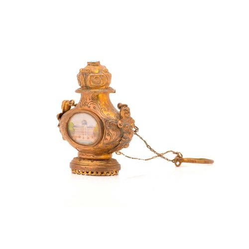287 - Collection of small Continental objects of virtue including a French gilt metal scent bottle painted... 