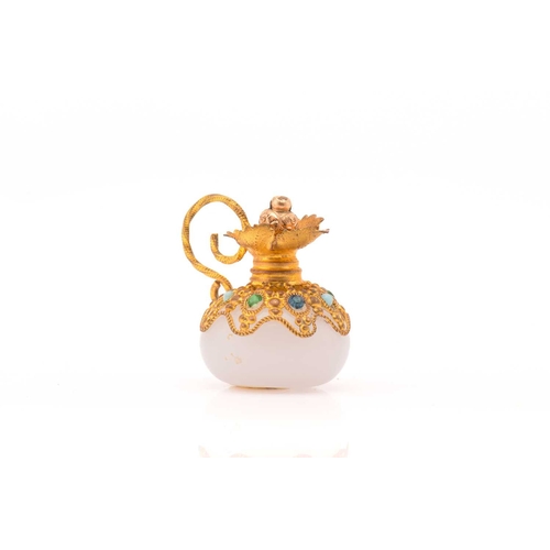 287 - Collection of small Continental objects of virtue including a French gilt metal scent bottle painted... 