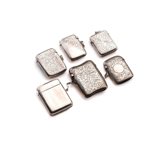 421 - A Victorian silver vesta case; rounded rectangular, foliate engraved, with side hinged opening and s... 