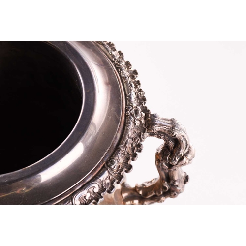 472 - A Victorian old Sheffield plated two-handled Campagna urn form wine cooler the half gadrooned body w... 