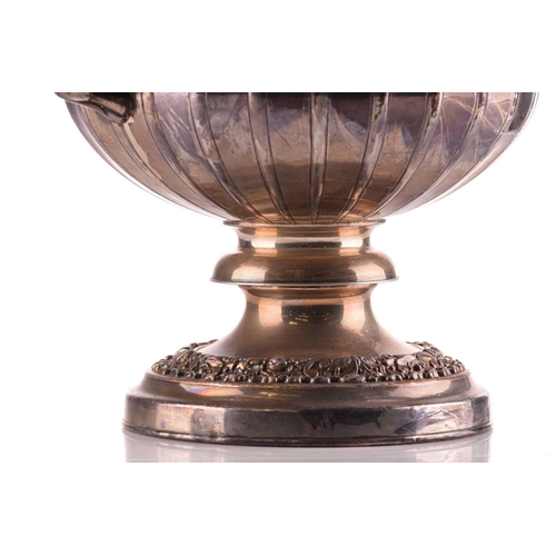 472 - A Victorian old Sheffield plated two-handled Campagna urn form wine cooler the half gadrooned body w... 