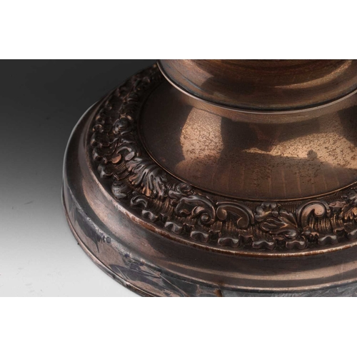 472 - A Victorian old Sheffield plated two-handled Campagna urn form wine cooler the half gadrooned body w... 