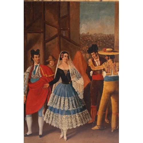 11 - 19th-century Spanish school, a pair of betrothal/marriage scenes, unsigned oils on board, each 49 cm... 