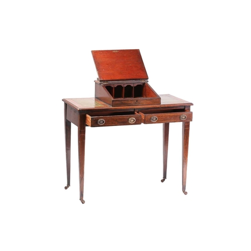 118 - A late Victorian satinwood strung figured rosewood governess's desk with raised central section fitt... 