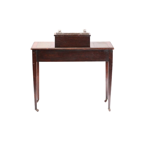 118 - A late Victorian satinwood strung figured rosewood governess's desk with raised central section fitt... 