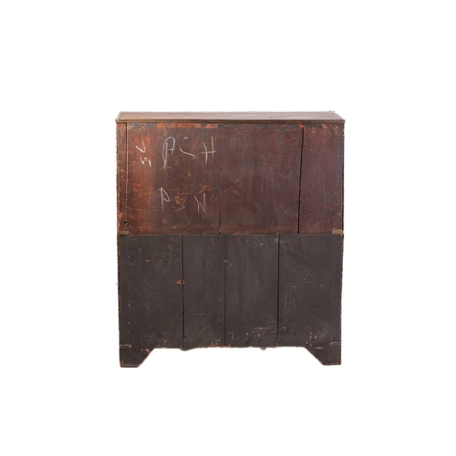 119 - An early 19th-century mahogany two section bow-fronted caddy topped the campaign chest of drawers. F... 