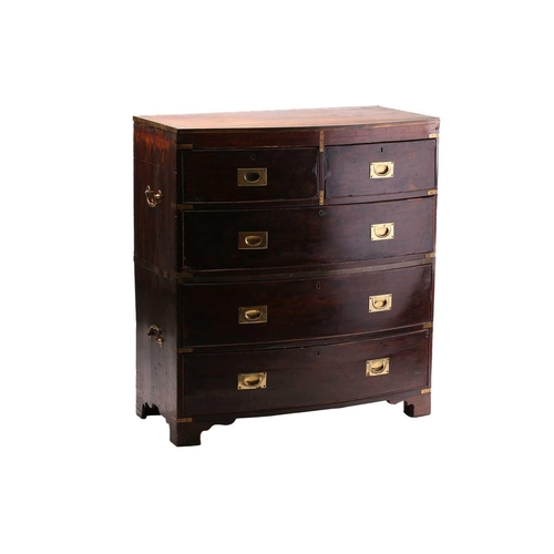 119 - An early 19th-century mahogany two section bow-fronted caddy topped the campaign chest of drawers. F... 