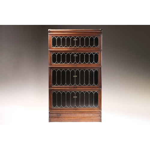 123 - A pair of Globe Wernicke four-section modular stacking oak bookcases each bookcase with leaded glazi... 