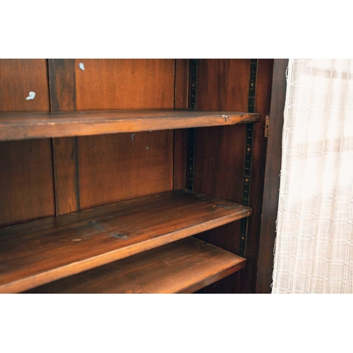 125 - An Edwardian mahogany cupboard bookcase with a pair of plain glazed upper doors over a base with a p... 