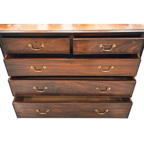 126 - A George III Cuban mahogany North Country chest of two short over three long cockbeaded drawers with... 