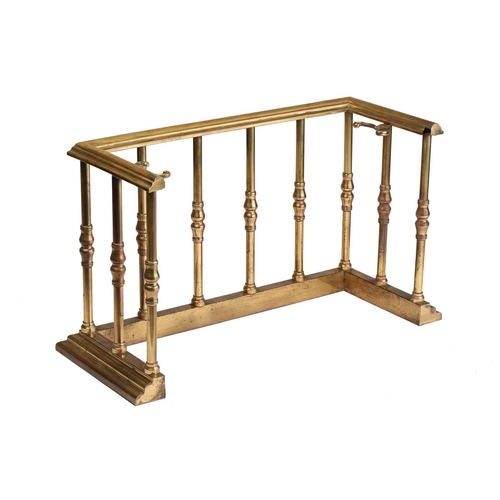 128 - A Victorian heavy brass high/ club fender with moulded top rail with integral hearth implement stays... 