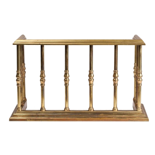 128 - A Victorian heavy brass high/ club fender with moulded top rail with integral hearth implement stays... 