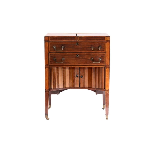 140 - A George III satinwood strung mahogany fold-out valet stand/ dressing table. in the manner of Gillow... 