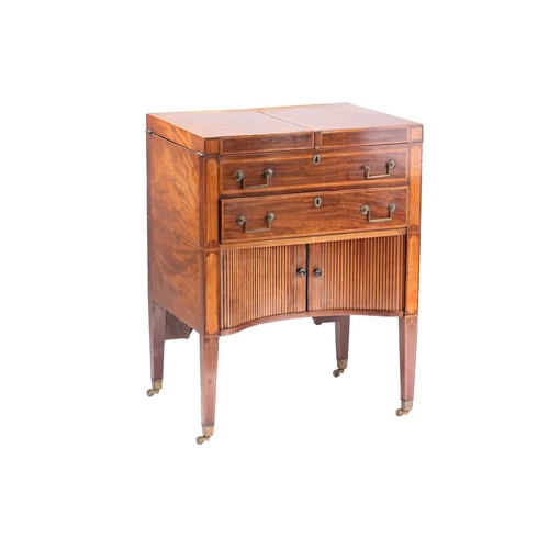 140 - A George III satinwood strung mahogany fold-out valet stand/ dressing table. in the manner of Gillow... 