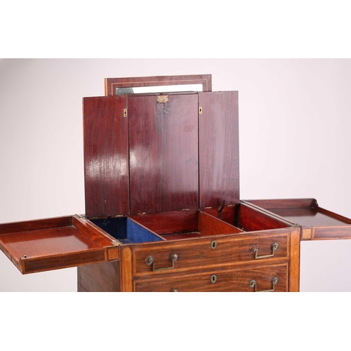 140 - A George III satinwood strung mahogany fold-out valet stand/ dressing table. in the manner of Gillow... 