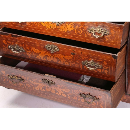 148 - An early 19th-century Dutch marquetry inlaid mahogany bombe commode chest of four long drawers with ... 