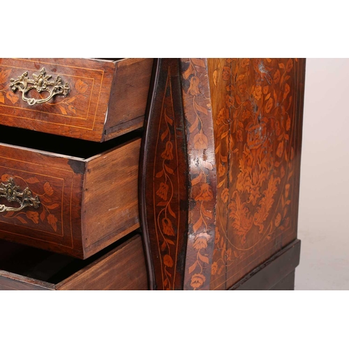 148 - An early 19th-century Dutch marquetry inlaid mahogany bombe commode chest of four long drawers with ... 