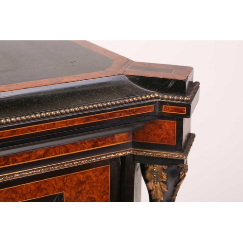 149 - A Napoleon II style ebonized and amboyna banded pedestal pier cabinet, English late 19th century. Wi... 