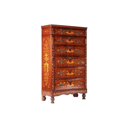 155 - An early 19th-century Dutch marquetry inlaid mahogany pedestal chest of six short drawers inlaid thr... 