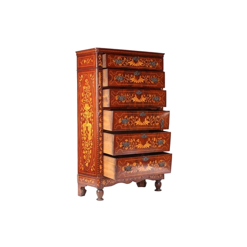 155 - An early 19th-century Dutch marquetry inlaid mahogany pedestal chest of six short drawers inlaid thr... 