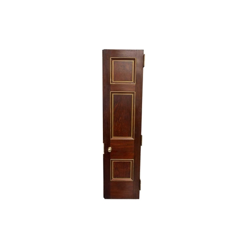 158 - A pair of decorative Edwardian architectural three-panel mahogany and parcel gilt library doors fitt... 