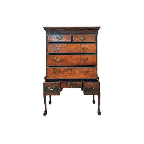 160 - A George III mahogany on the associated chest on stand, the upper section with chinoiserie blind can... 