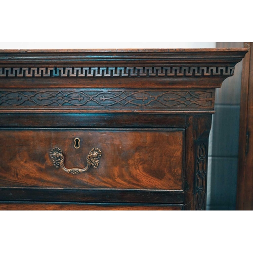 160 - A George III mahogany on the associated chest on stand, the upper section with chinoiserie blind can... 